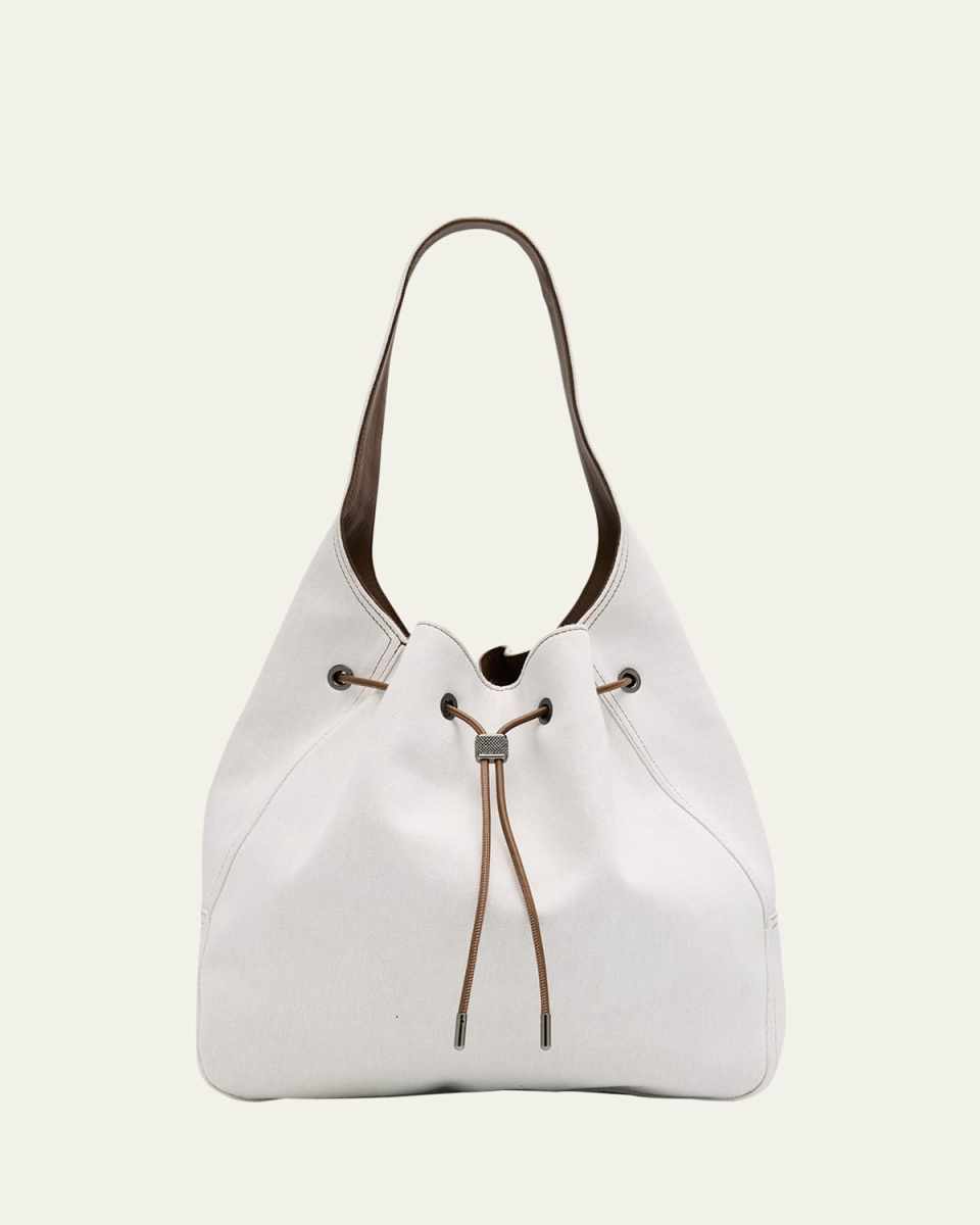 Monili Drawstring Denim Shoulder Bag